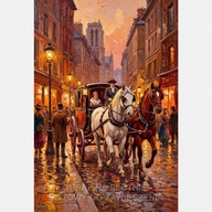 Stare miasto dorożka z królową obraz na płótnie 55x80 olejny czerwony