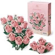 BUKIET RÓŻOWYCH RÓŻ ZESTAW KWIATÓW Z KLOCKÓW PREZENT DLA NIEJ WALENTYNKI