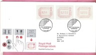 Anglia 1984, FDC Cambridge, 3zn ATM / z automatu/, pierwsze znaczki ATM