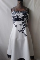 Sukienka na ramiączkach, biała z czarnymi kwiatami