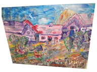 Obraz olejny wioska - Franz Blank - Pejzaż dzieło sztuki abstrakcja