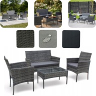 MEBLE OGRODOWE TARASOWE TECHNORATTAN SZARY SOFA + STOLIK + FOTELE 4el.