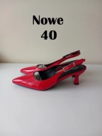 Czerwone lakierowane czółenka z odkrytą piętą 40