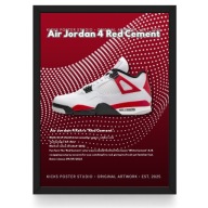 Plakat Jordan 4 "Red Cement"/Paint Splash/ (Czarna/Biała Ramka)