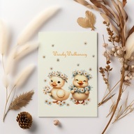 Kartka okolicznościowa Wielkanocna 14,8x21cm Kaczuszki w stokrotkach