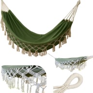 HAMAK BOHO OGRODOWY DWUOSOBOWY XXL 200KG FRĘDZLE MAKRAMA BAWEŁNA 320GSM