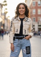 Kurtka Katana Biker Ecru Oversize Dżety Nity Dziury S M L Design