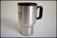 Kubek termiczny srebrny inox + czarna pokrywka