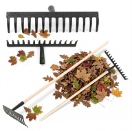 GRABIE OGRODOWE Z KIJEM DREWNIANYM TRZONEK DO LIŚCI TRAWY ZIEMI DOM I OGRÓD