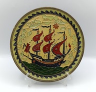 Grecja - żaglowiec talerzyk z mosiądzu lakierowany komórkowo kolekcjonerski