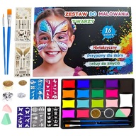 Farby do malowania twarzy dla dzieci 30 el. zestaw z szablonami i tatuażami
