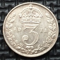 *WIELKA BRYTANIA [1312]*3 PENSY 1911 MAUNDY SREBRO [unikat]