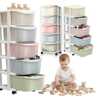 Plastikowy REGAŁ na ZABAWKI 5 Szuflad na Kółkach Organizer mobilny Pojemnik