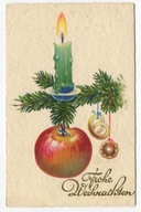 BOŻE NARODZENIE - CHOINKA, JABŁKO, PIERNIK, CIASTECZKO, ŚWIECA - c. 1925