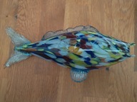Piękna szklana ryba z dobrych czasów PRL , kolorowe szkło 23cm (A151)