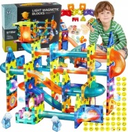 Klocki Magnetyczne edukacyjne Świecące Tor Kulkowy 110 Elementów + naklejki