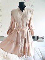 SUKIENKA JASNOBEŻOWA KOSZULOWA MARYNARKOWA CAMEL świąteczna szmizjerka sexy