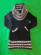 Długi, czarny sweter z ozdobnym golfem