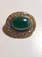 Vintage broszka złota metal ze szmaragdowym kaboszonem