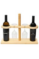 Stojak na wino i kieliszki- drewniany sosna, świerk, 2 butelki