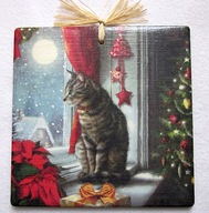 Robótkownia Kafelek obrazek 15x15 Zima Kot Kotek w oknie w le.