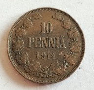 moneta Finlandia pod okupacją 10 pennia 1914 car Mikołaj II