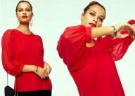 Bluzka Vero Moda 36 S czerwona bufiaste rękawy elegancka tiul koszula