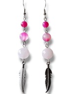 KRAG16 Kolczyki kamienie KWARC RÓŻOWY AGAT dlugie