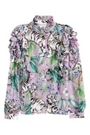 H & M fioletowa falbanki kwiaty koszula lawendowa bufiaste rękawy panterka