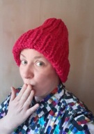 Czapa róż - wełna - duża czapka - gruby splot - hand made