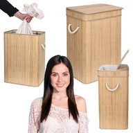 KOSZ KOSZYK BAMBUSOWY NA PRANIE BIELIZNĘ WĄSKI Z POKRYWĄ POJEMNIK SKŁADANY