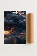 Plakat bez ramy 30x40cm Burzowa Droga Auto Pejzaż Mrok Natura Prezent Styl