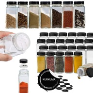 ZESTAW SŁOIKÓW NA PRZYPRAWY 24 SZT ORGANIZER NAKLEJKI 74 SZKLANE POJEMNIKI