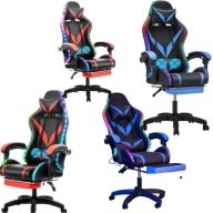 FOTEL GAMINGOWY DLA DZIECKA LED MASAŻ PODNÓŻEK DLA GRACZA KUBEŁKOWY