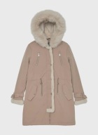 Brązowa parka zimowa S 36 kurtka z futerkiem i kapturem – trend na zimę