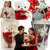 PLUSZOWY MIŚ Z BUKIETEM MYDLANYCH RÓŻ PLUSZAK PREZENT NA WALENTYNKI PUDEŁKO