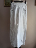 włoskie SPODNIE LNIANE pas dzianina kieszenie 38