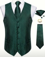 3XL 4XL Kamizelka Krawat poszetka spinki obrączka elegancka zielona