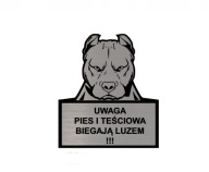 Tabliczka srebrna uwaga PIES pitbull amstaff różne wzory śmieszne teksty