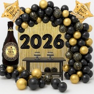 ZESTAW BALONÓW SYLWESTER 2026 – ELEGANCKA ŚCIANKA DEKORACYJNA Z KURTYNĄ TŁO
