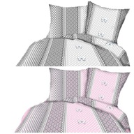 Pościel kora lux 160x200 + 2x70x80 guzik K 337 DUO kokardki szare / różowe