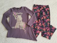 Pepco bluzka fiolet i obrazek i legginsy w kwiatki nowe roz 128-140