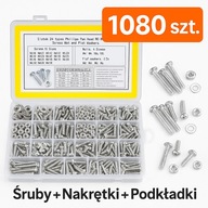Zestaw śrub nakrętek i podkładek 1080 szt. M3 M4 M5 M6 imbus krzyżak DIY
