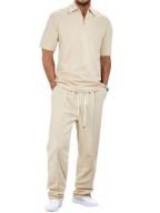 Męski Zestaw Old Money – Koszula z Krótkim Rękawem Quarter Zip i Spodnie