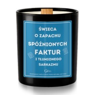 ŚWIECZKA PREZENT DLA KSIĘGOWEJ Z ZABAWNYM NAPISEM ŚWIECA O ZAPACHU FAKTUR
