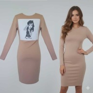 Beżowa sukienka midi S 36 syrenka (Ariel), dopasowana, motyw bajkowy