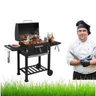 GRILL WĘGLOWY OGRODOWY DUŻY Z POKRYWĄ TERMOMETR PRZENOŚNY KÓŁKA POPIELNIK
