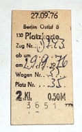 DDR - niemiecka kartonikowa miejscówka do biletu .