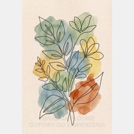 Roślina kwiaty liście jedna linia akwarela obraz na płótnie 58x85 botanika