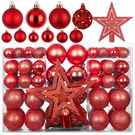 BOMBKI CHOINKOWE ZESTAW XXL 101 SZTUK CZERWONE OZDOBY ŚWIĄTECZNE + GWIAZDA